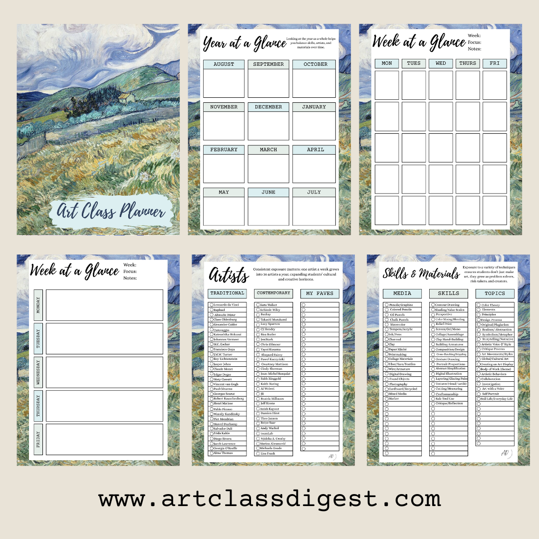 Art Teacher Mini Planner | Year, Week, Artists, Skills, and Connections