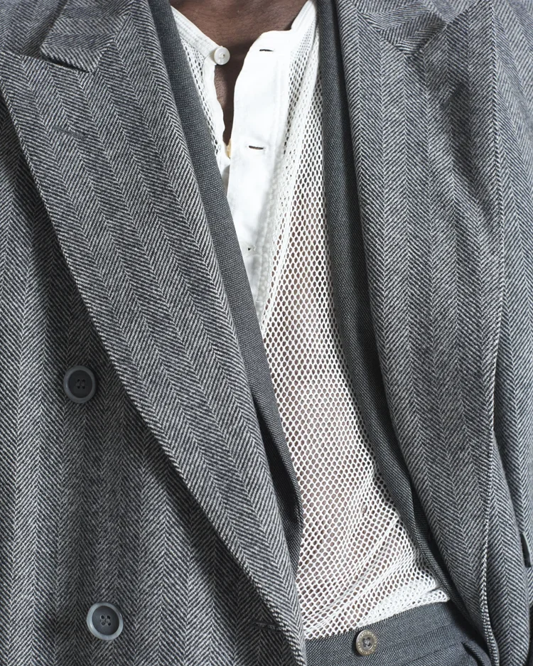 Vintage Sartorial Menswear Tailoring | 18.01LONDON Fashion Archive

Grey vintage tailoring layered over technical mesh knitwear.

Classic sartorial tailoring featuring herringbone wool, Prince of Wales checks and layered styling, available for luxury