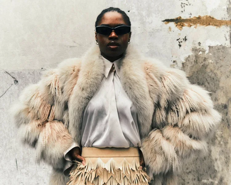 Chanel patent leather fringe skirt teamed with patchwork fur shearling jacket. Volume Through Fur Construction
Voluminous vintage fur jacket demonstrating exaggerated proportion, layered texture and the relationship between material weight and silhou