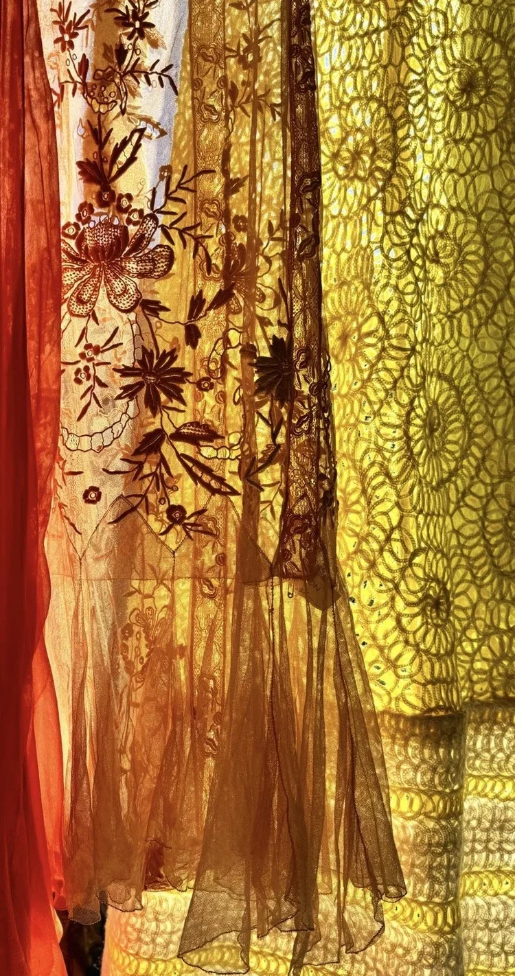 
Historic Dress Collection 1920s–1970s | 18.01LONDON Archive

Selection of antique lace and embroidered dresses displayed together for archival fashion research.

A curated archive of historic dresses spanning the 1920s to the 1970s, highlighting lac