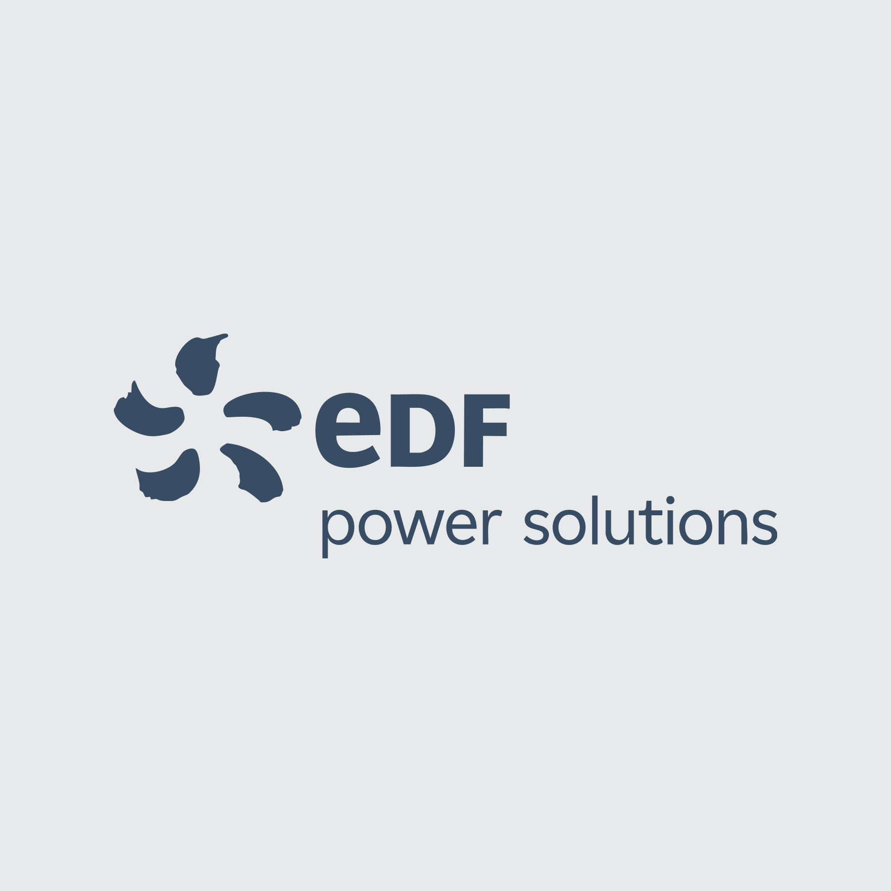 Logo of EDF Power Solutions featuring a stylized windmill graphic and the text 'edf power solutions' in dark blue on a light gray background.