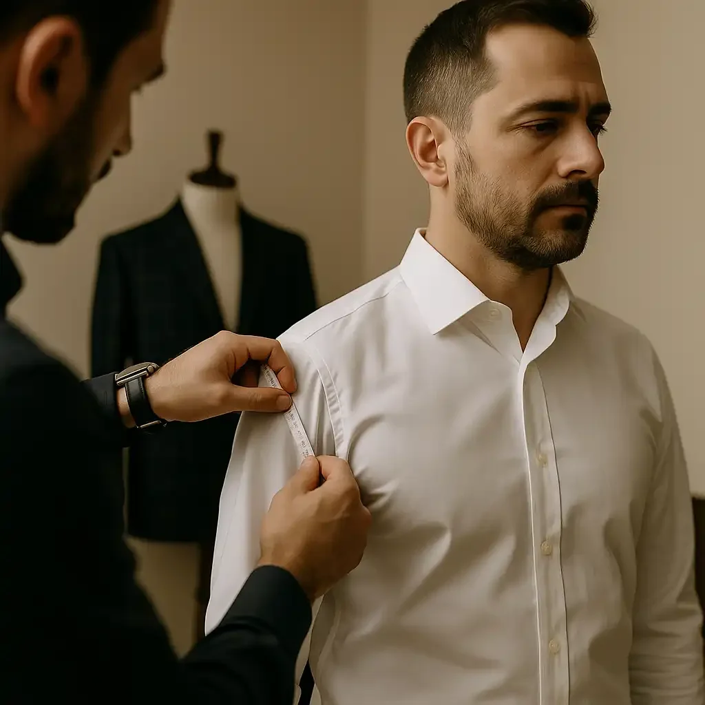 Initial sizing and fitting of try-on dress shirt garment