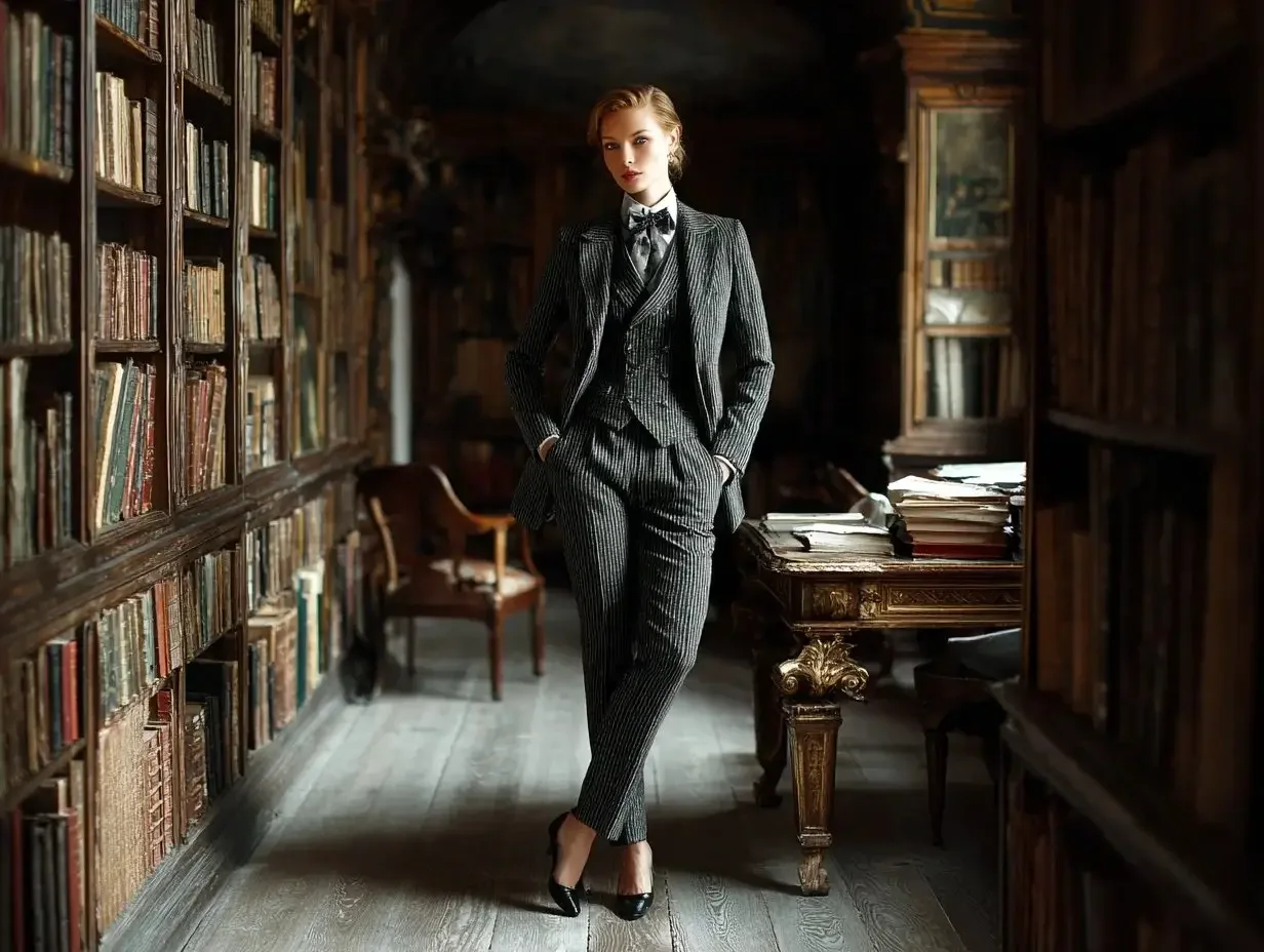 3 piece pinstripe suits for women created in Houston