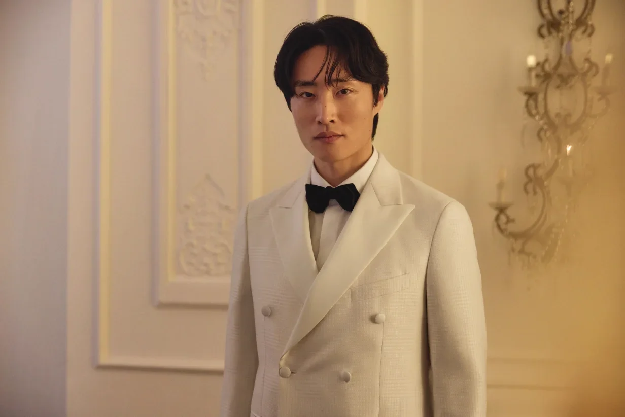 White plaid custom tuxedo Houston