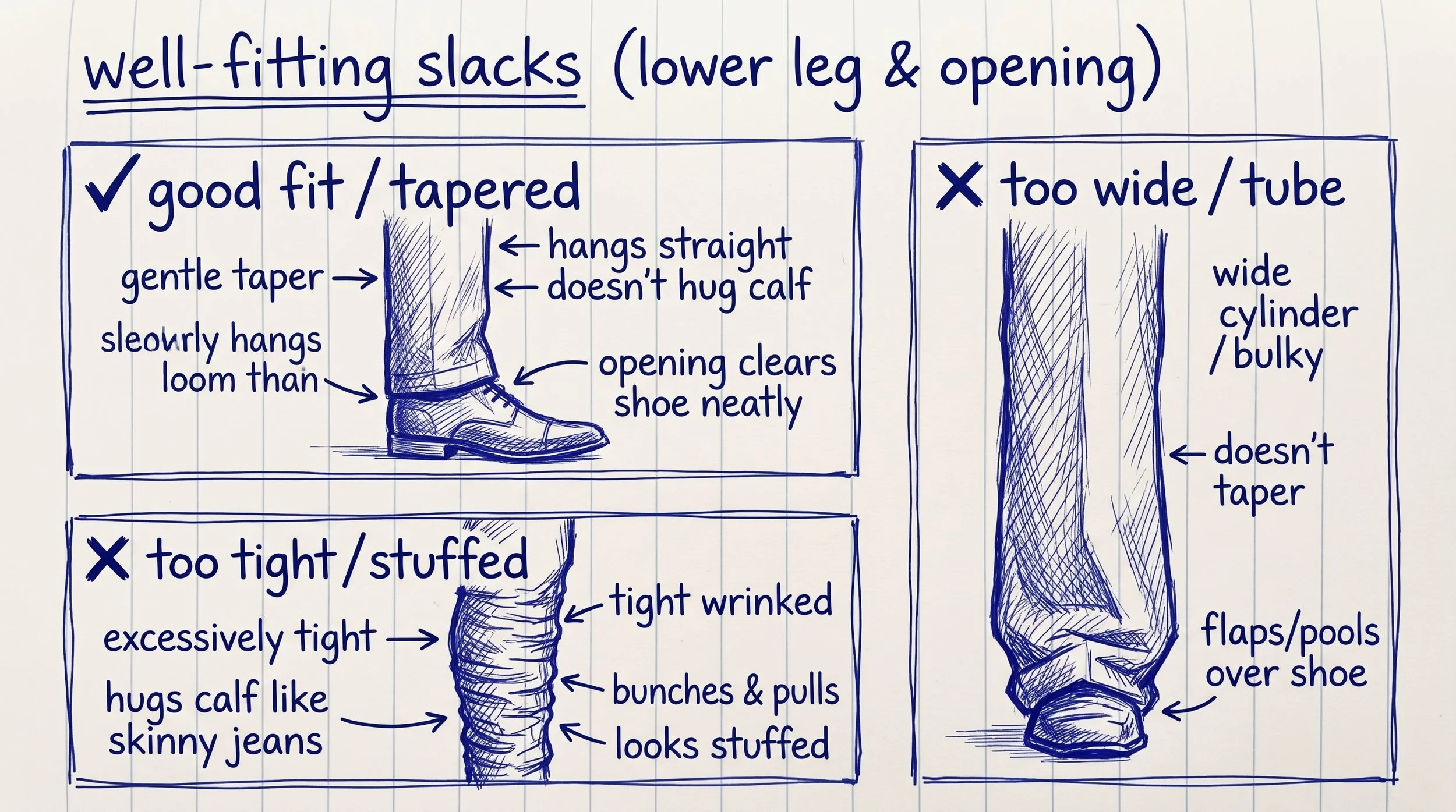 Slacks leg shape fit