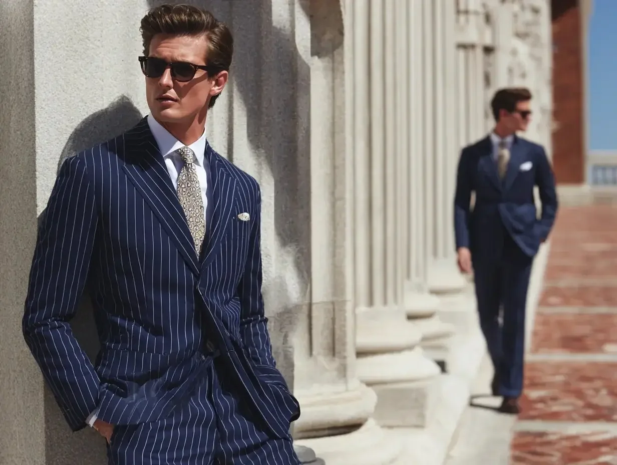 Navy suit with pinstripes created in Houston