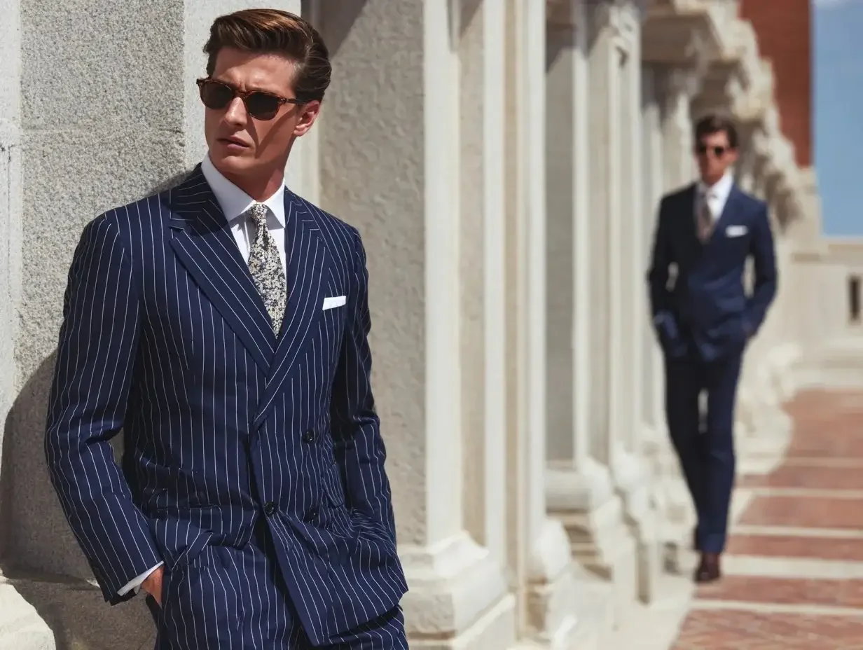 Navy striped suits created in Houston