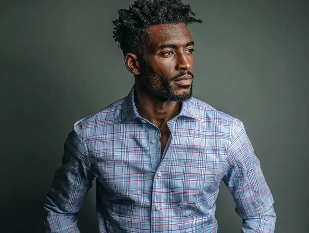 Men's blue plaid dress shirts in Houston