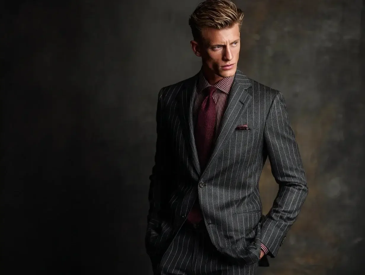 Dark grey pinstripe suits created in Houston