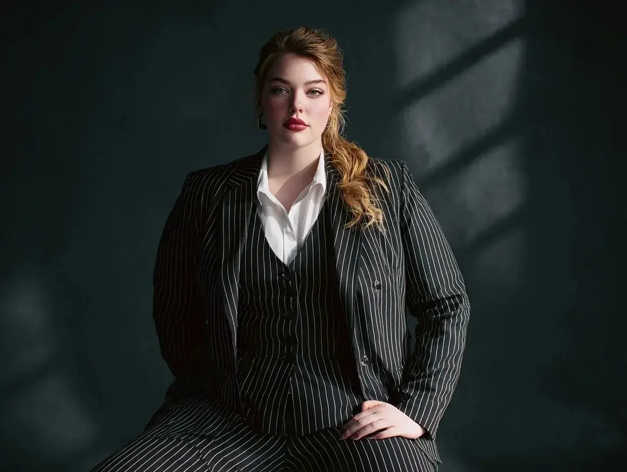 plus size pinstripe suits for women created in Houston