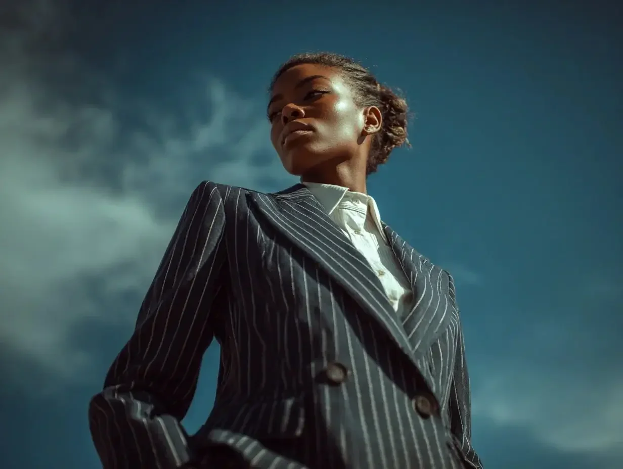 Women's navy pinstripe suits created in Houston