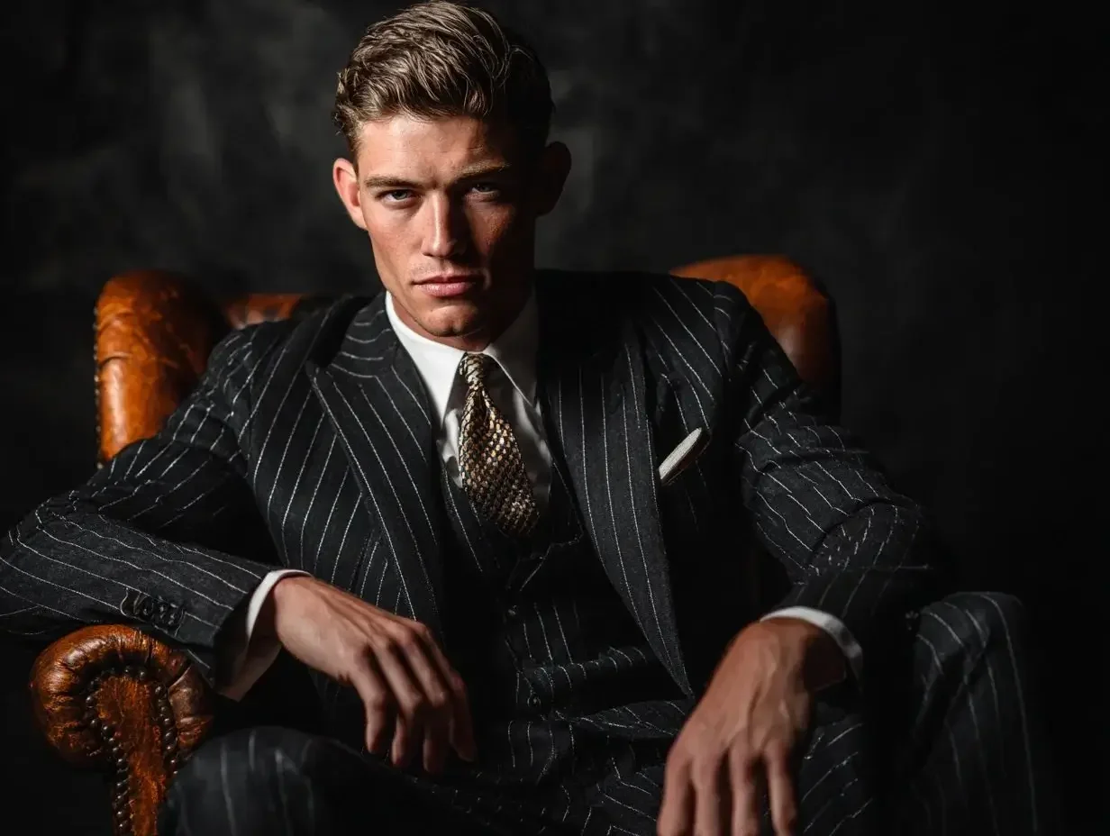 Black suit with white pinstripes created in Houston