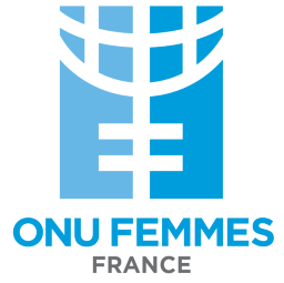 Logo de l'ONU Femmes France avec symbole en bleu et texte en dessous.