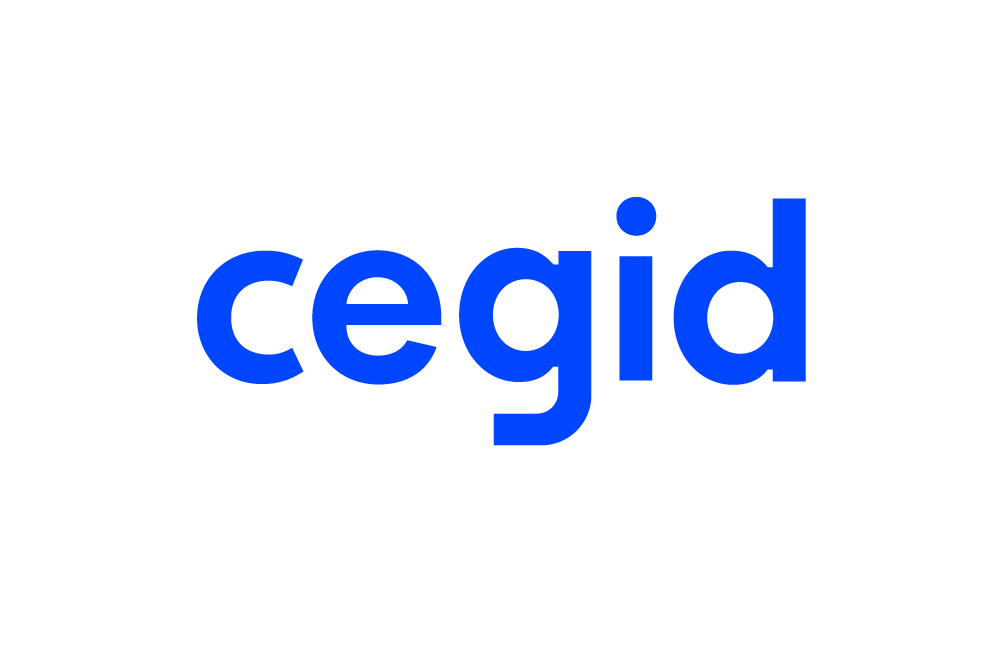 Un logo avec le texte 'cegid' en lettres bleues sur un fond noir.
