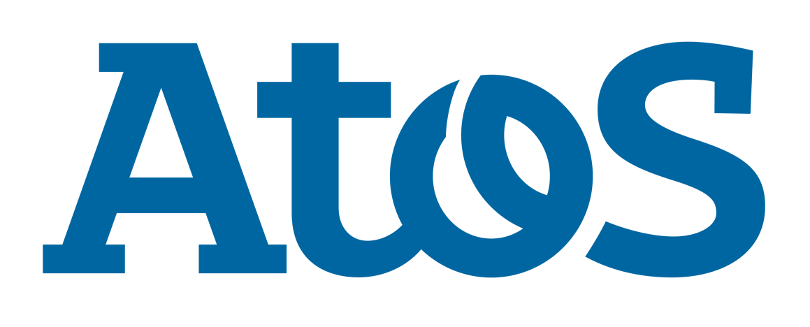 Le logo d'Atos en lettres bleues.