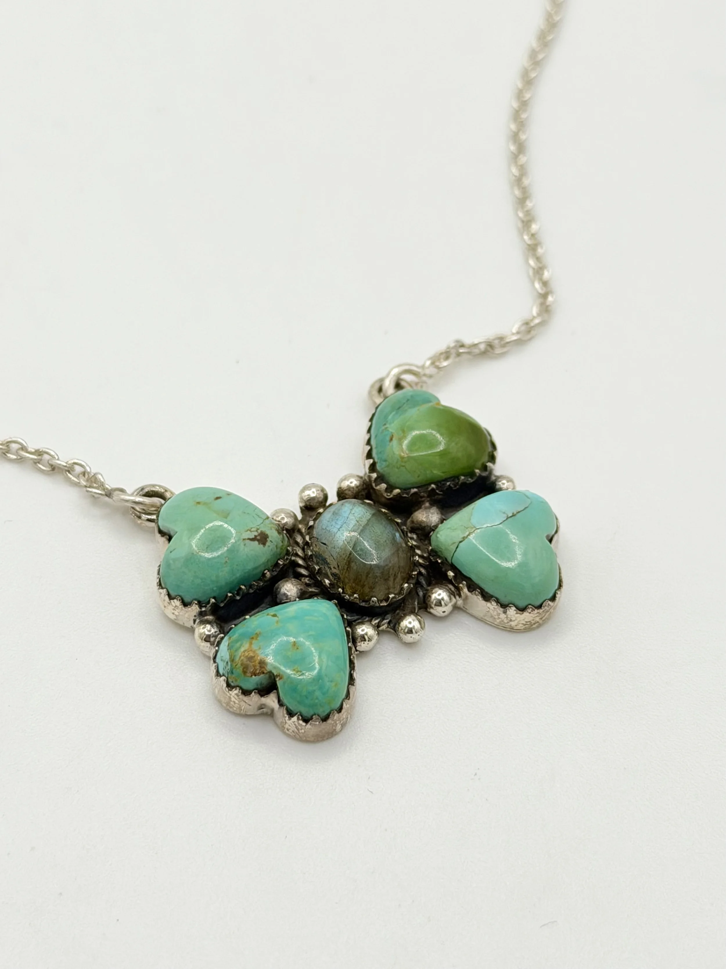 Turquoise heart pendant necklace with labradorite set in 925 Sterling Silver.