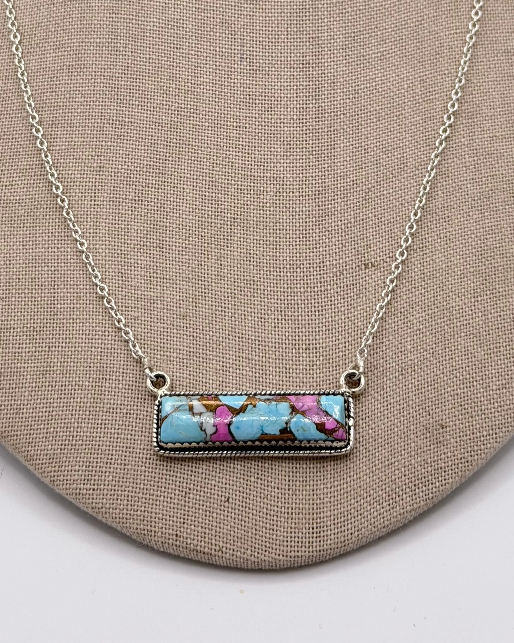 Cotton Candy Turquoise Bar Necklace- 925 Sterling Silver