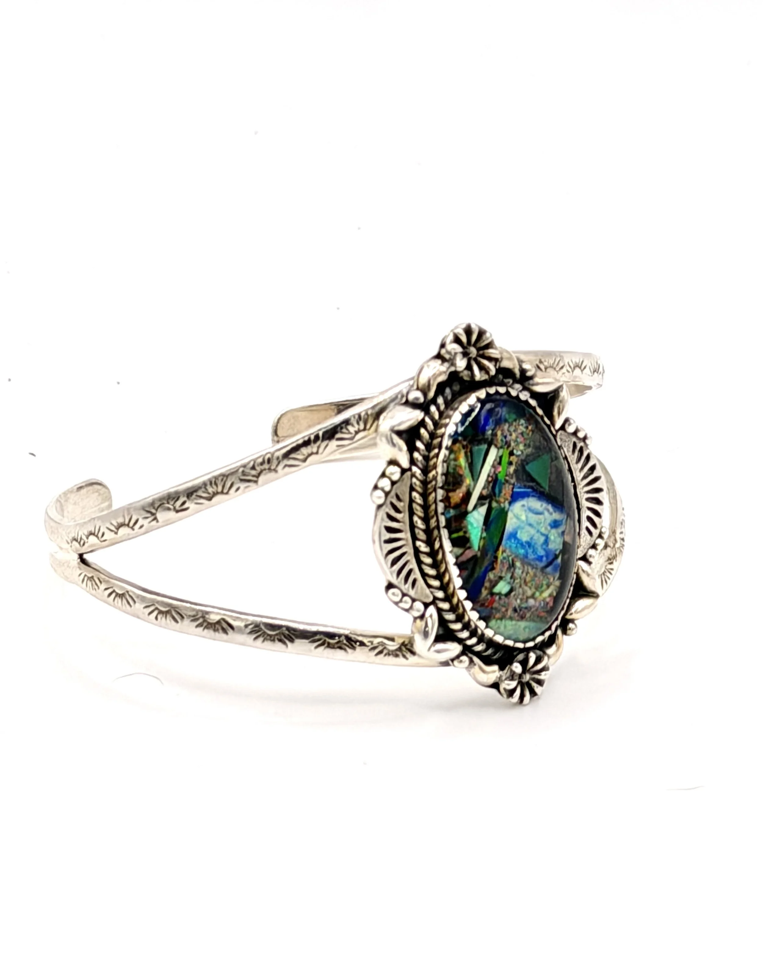 Galaxy Opal 925 Sterling Silver Statement Cuff Bracelet