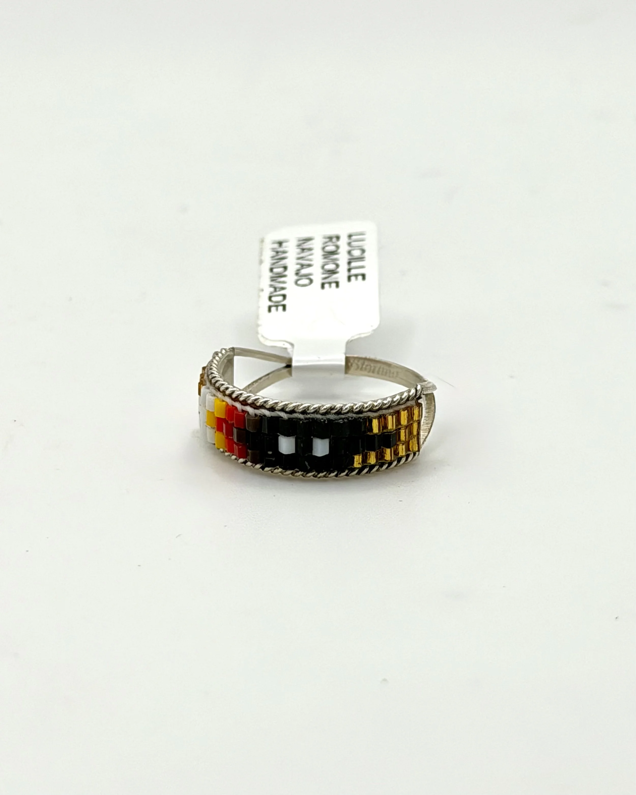 Beaded 925 Sterling Silver Ring by Navajo Artist, Lucille Romone