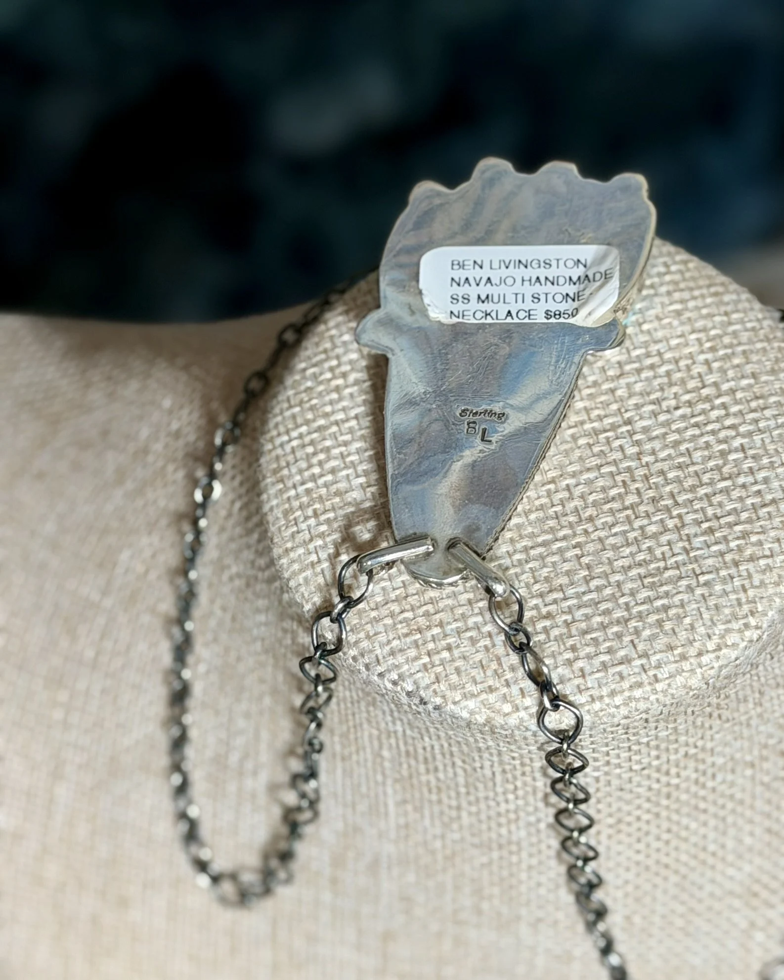 back of Navajo sterling silver pendant solid silver construction