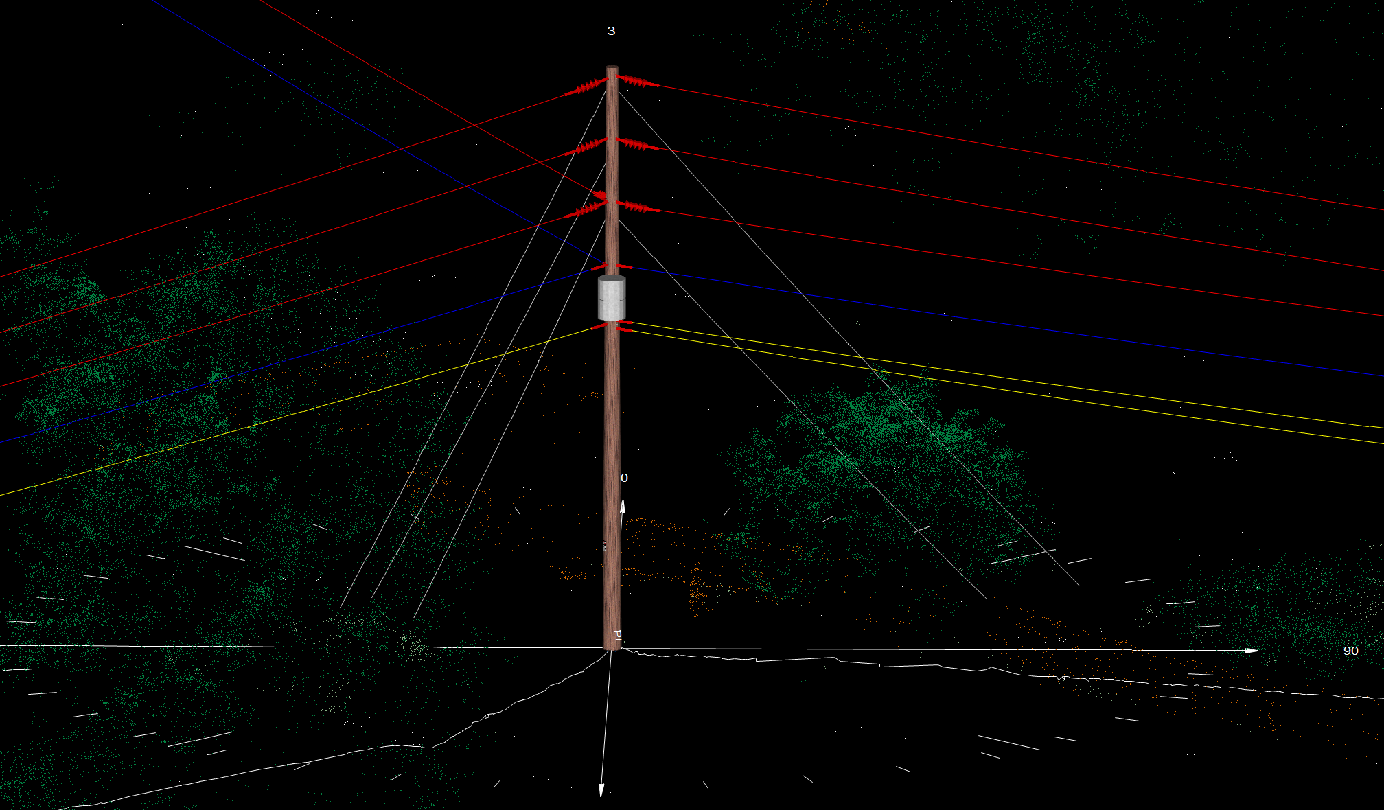 LiDAR point cloud being modeled into a PLS-CADD structure