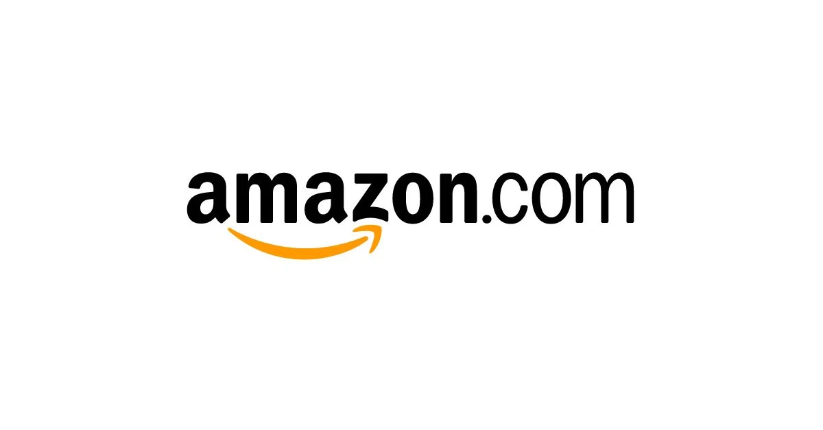 Amazon logo with black text and an orange arrow underneath, on a white background.