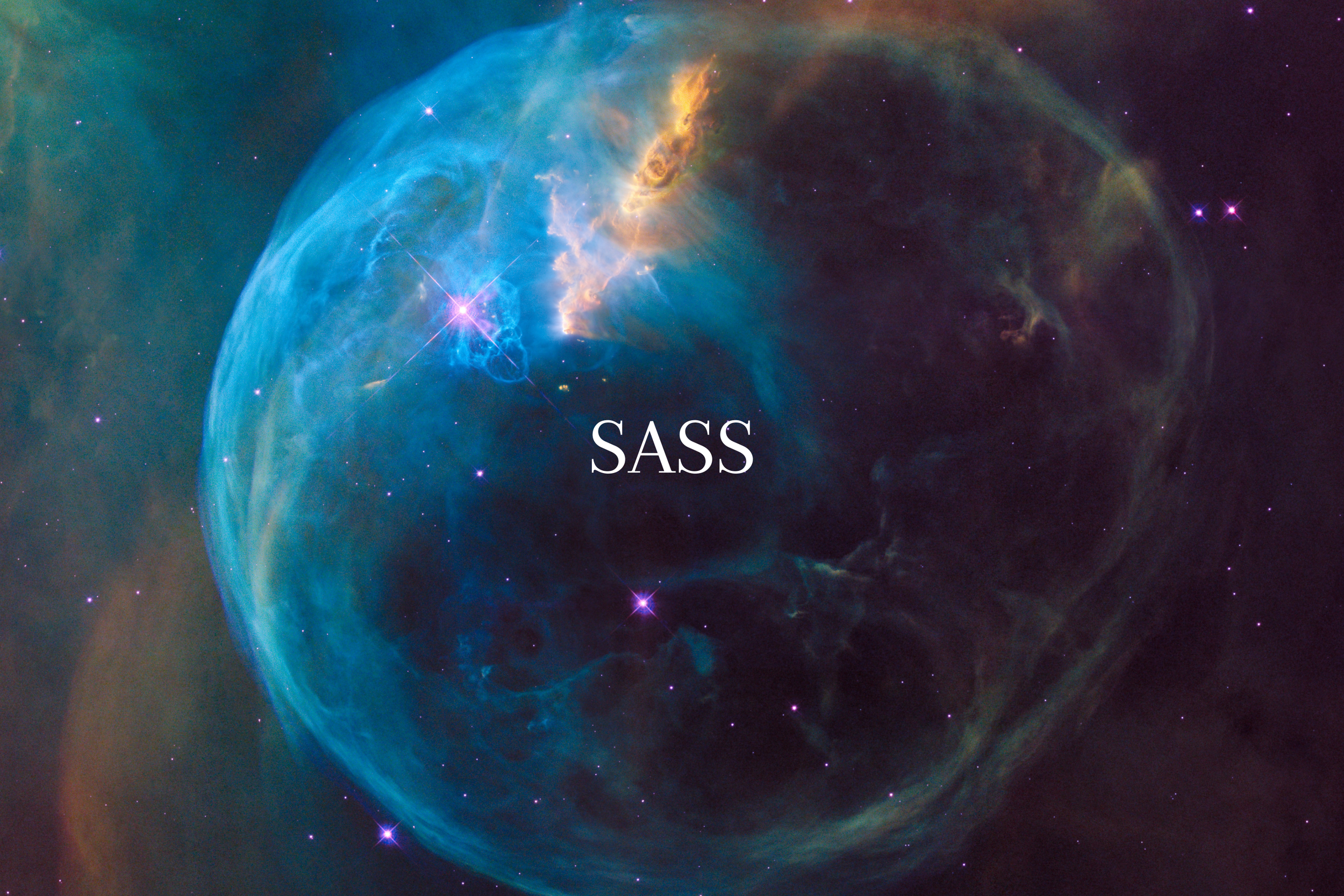 A colorful deep space image of the Earth with the word "SASS" overlaid in white text.