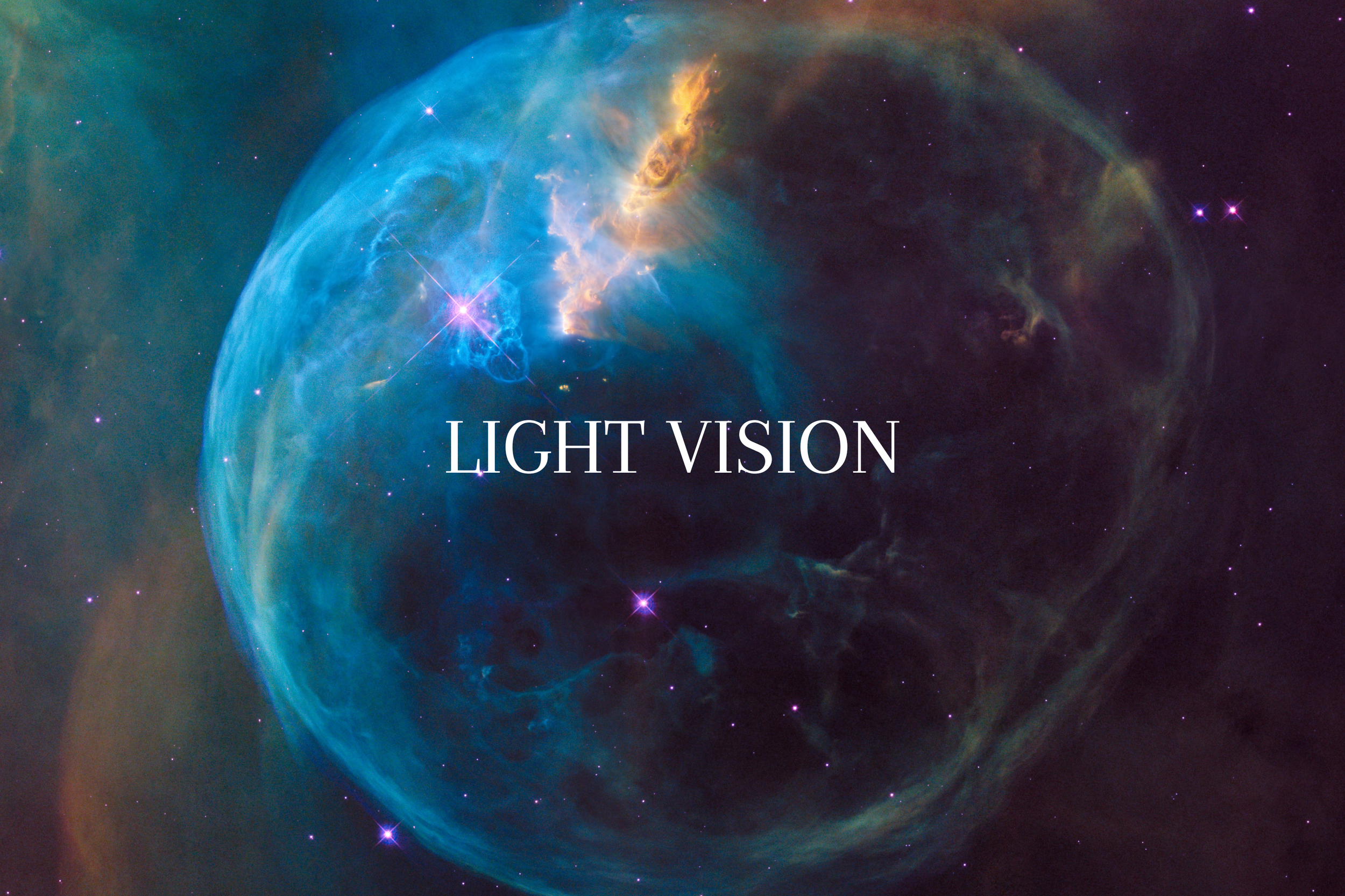 A colorful deep space image of the Earth with shades of blue, purple, and orange, and the text 'Light Vision' in the center.