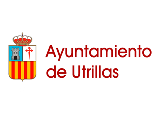 Logo del Ayuntamiento de Utrillas con un escudo que incluye un castillo, una cruz y franjas rojas y amarillas, y el texto 'Ayuntamiento de Utrillas' en rojo.