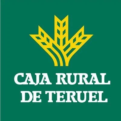Logotipo de Caja Rural de Teruel con un símbolo de trigo amarillo sobre un fondo verde