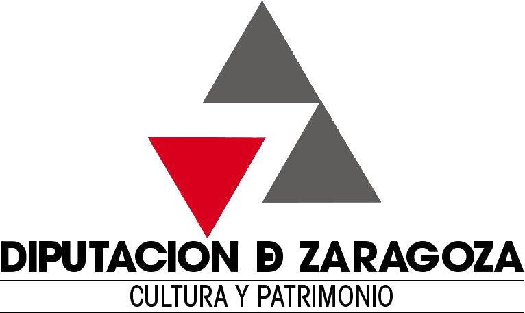 Logotipo de la Diputación de Zaragoza, con íconos de triángulos grises y uno rojo, y texto en español que dice 'Diputación de Zaragoza, Cultura y Patrimonio'.