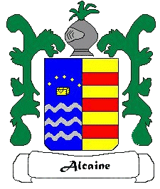 Escudo de armas con un libro, agua y una banda de colores amarilla y roja, rodeado por ramas verdes y un gorro en la parte superior.