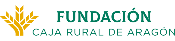 Logo de la Fundación Caja Rural de Aragón con un símbolo dorado y texto verde.