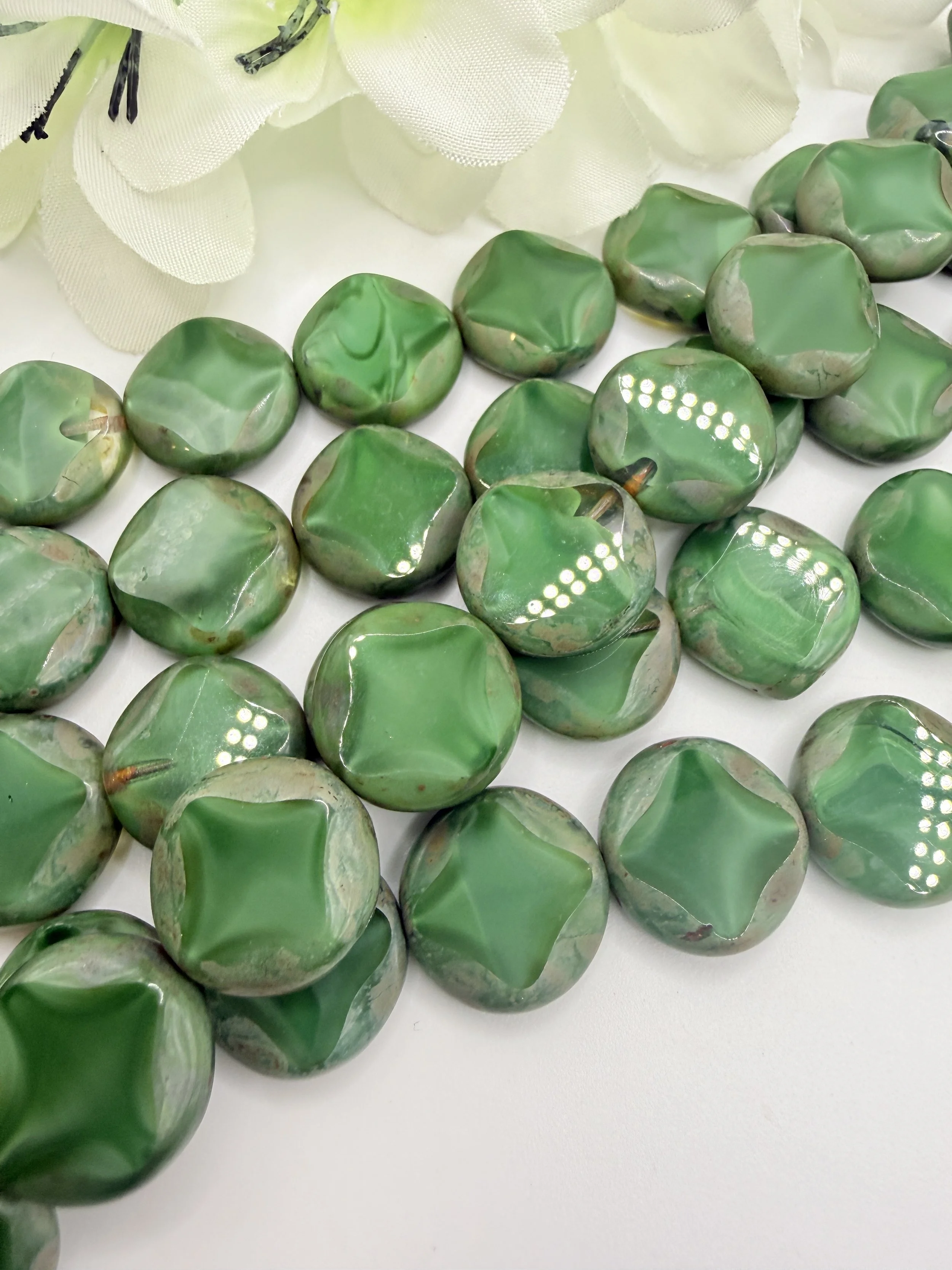 Olive Travertine Table Cut Coin Beads | 16mm