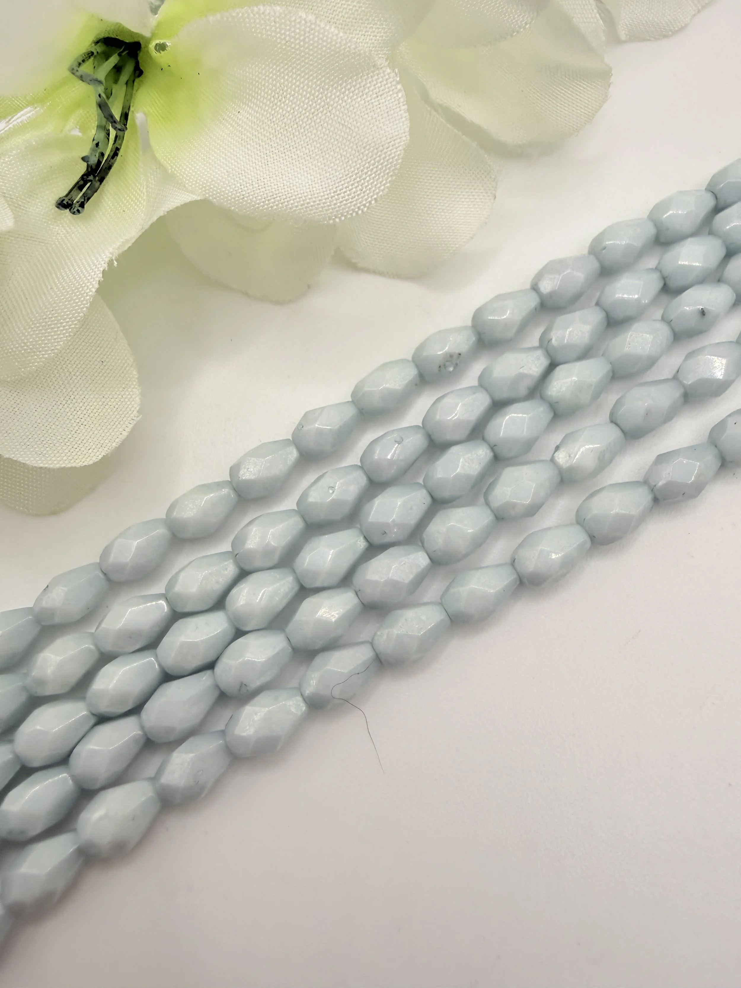 Sage Blue Czech Fire-Polished Drop Beads | 5x7mm