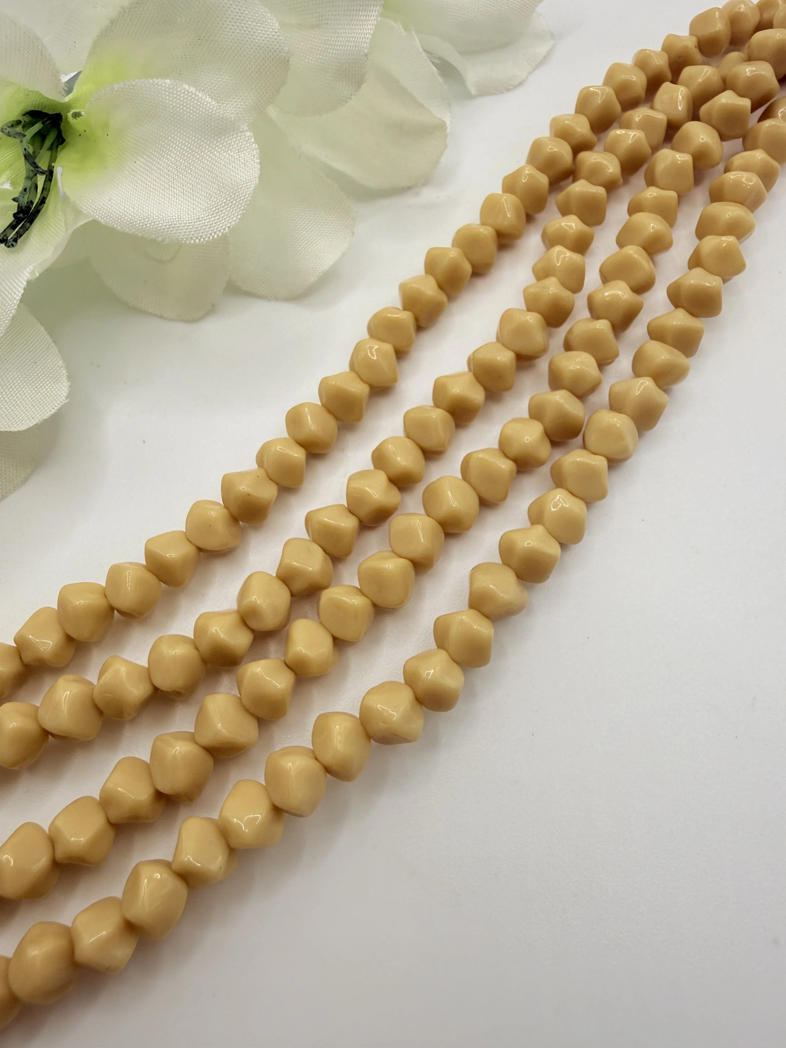 Opaque Beige Abstract Czech Glass Beads | 3x4mm