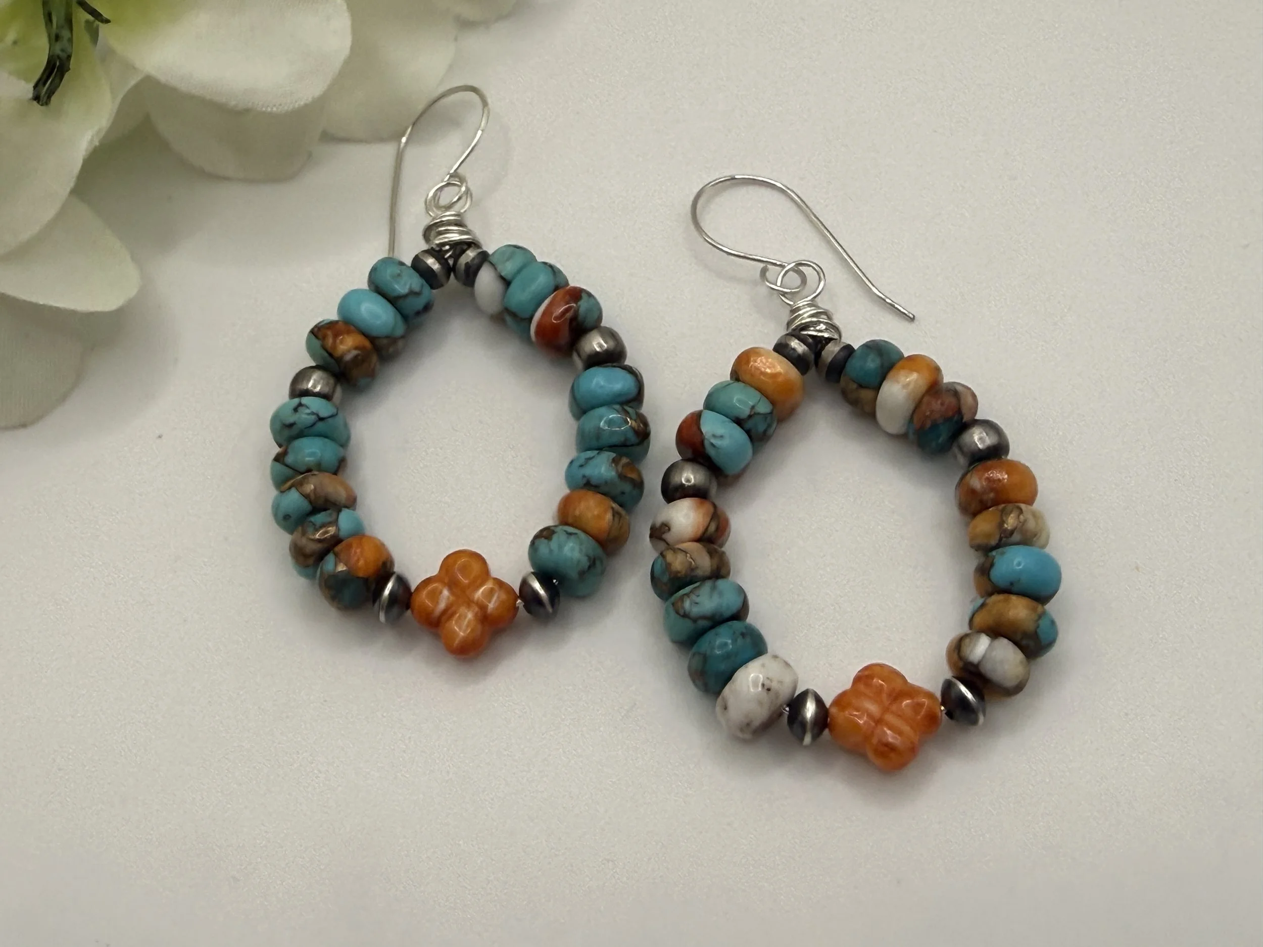 Handmade Turquoise & Spiny Oyster Sterling Silver Earrings