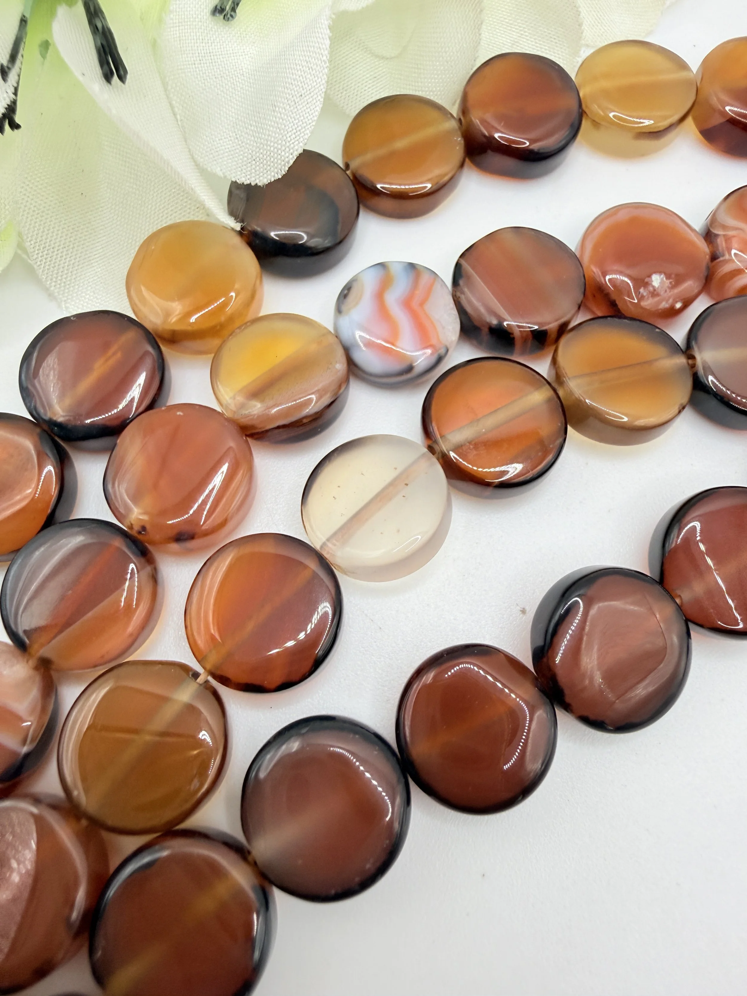Warm Amber Banded Agate Coin Bead Strand