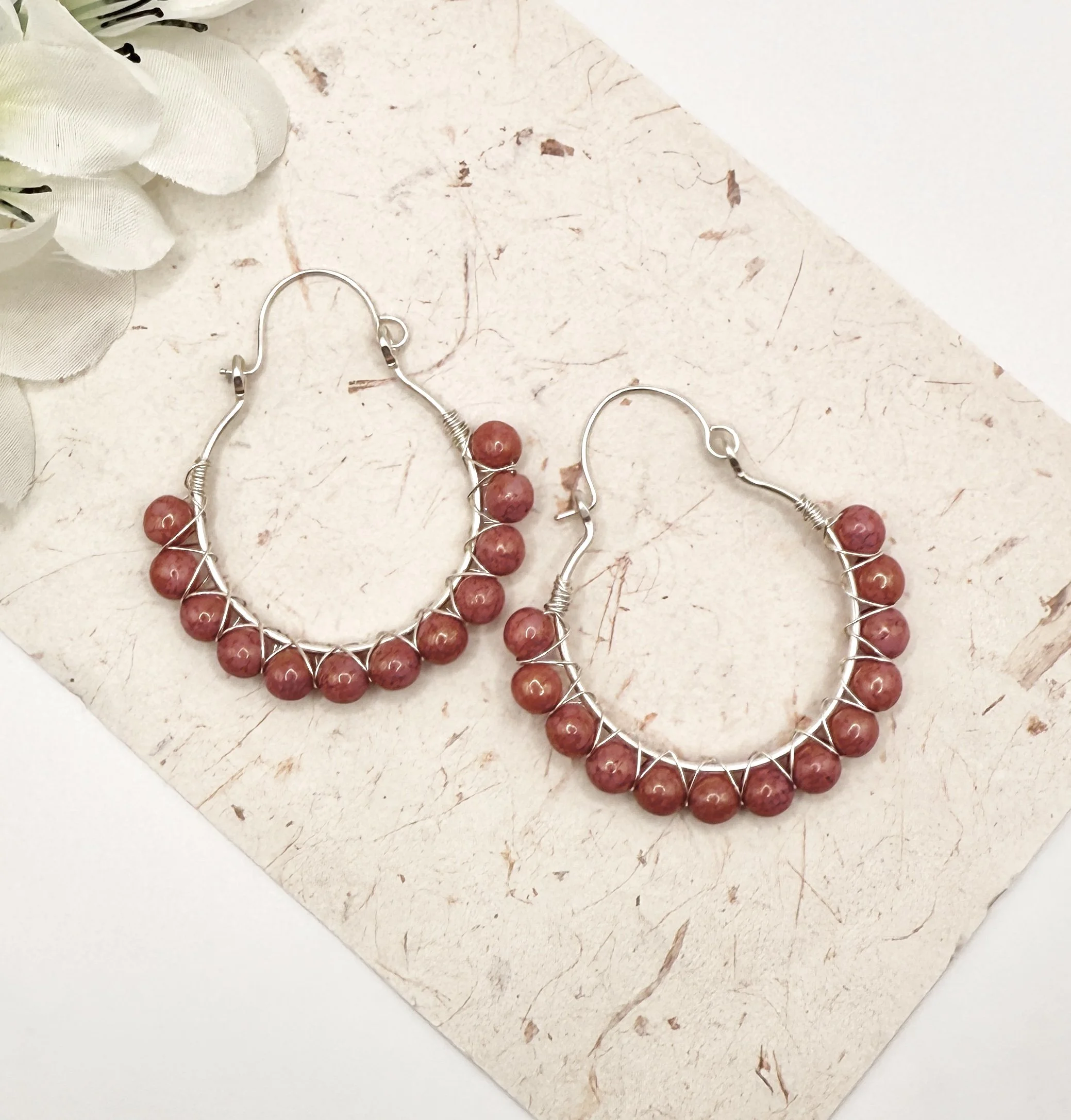 Handcrafted Rhodonite Gemstone Hoops