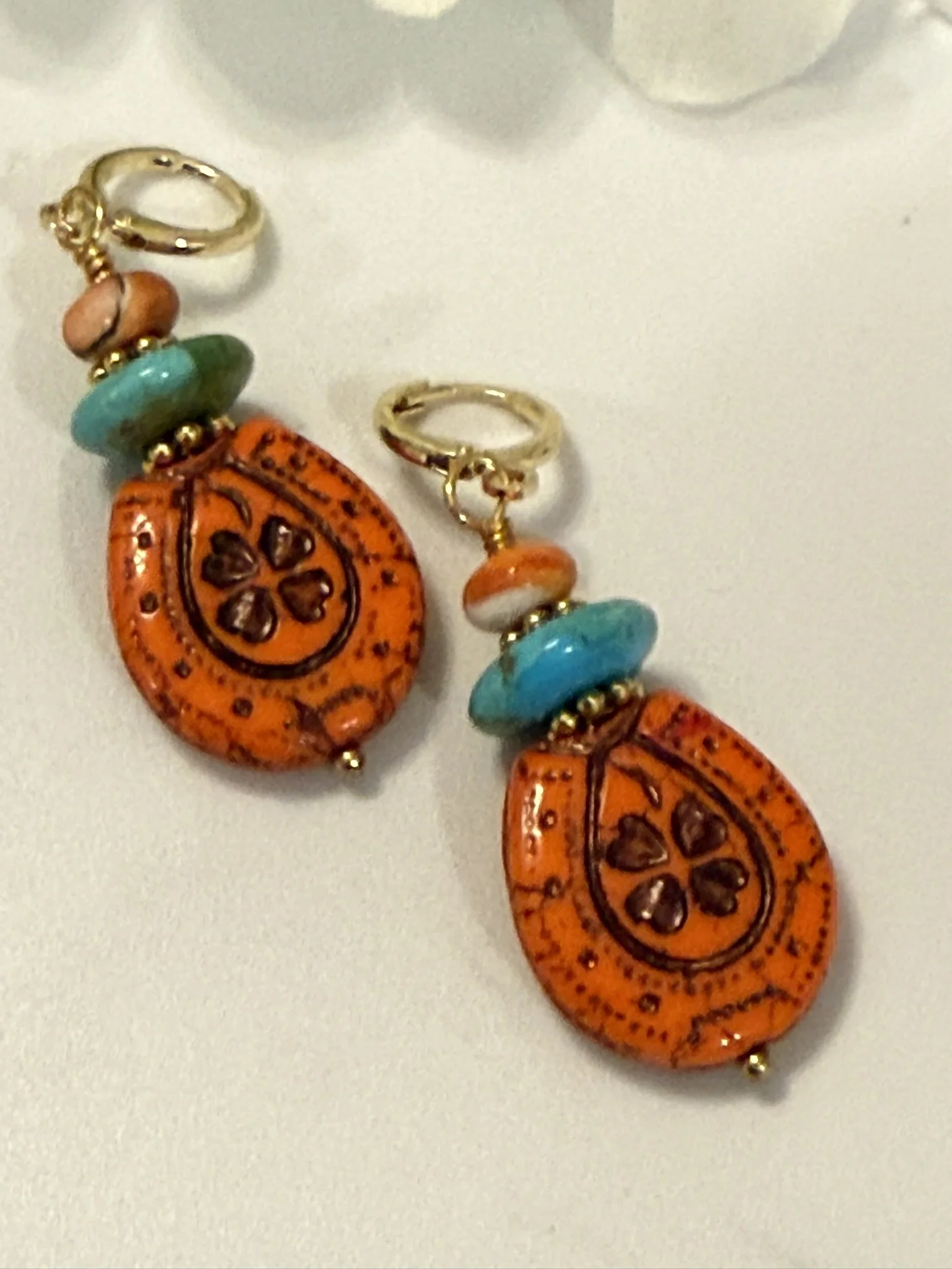Giddy Up! Handmade Czech Glass, Turquoise & Spiny Oyster Earrings