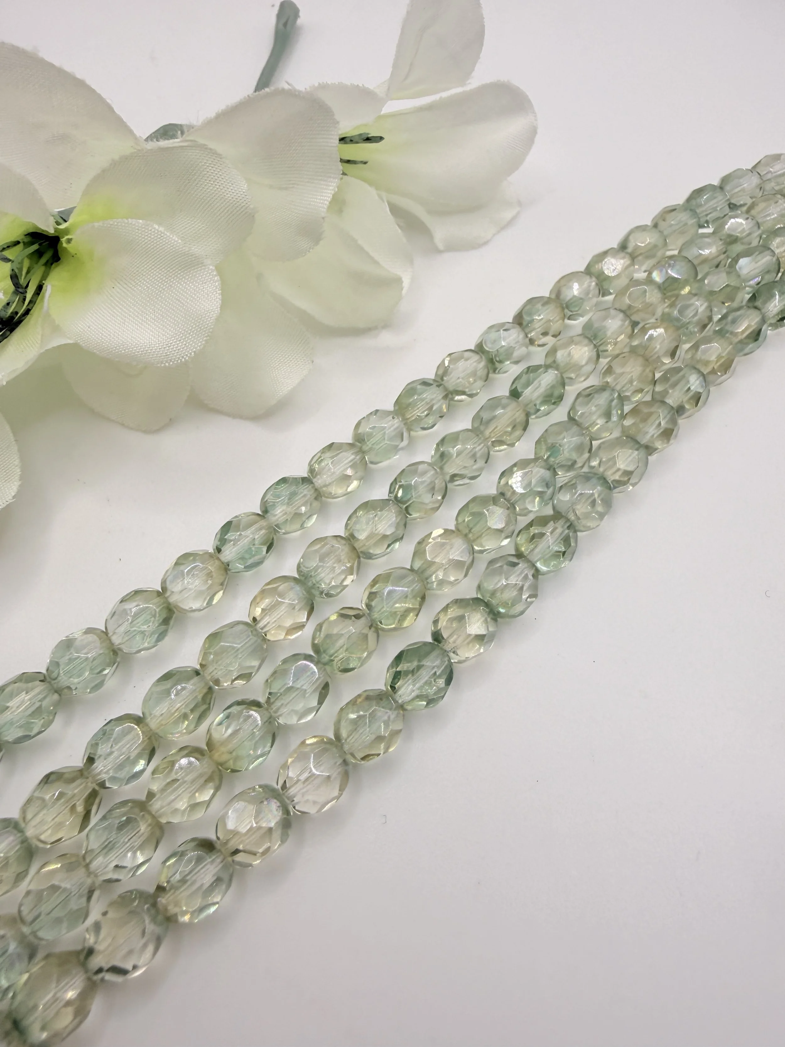 Sage Green Luster Czech Fire-Polished Beads | 4x3mm