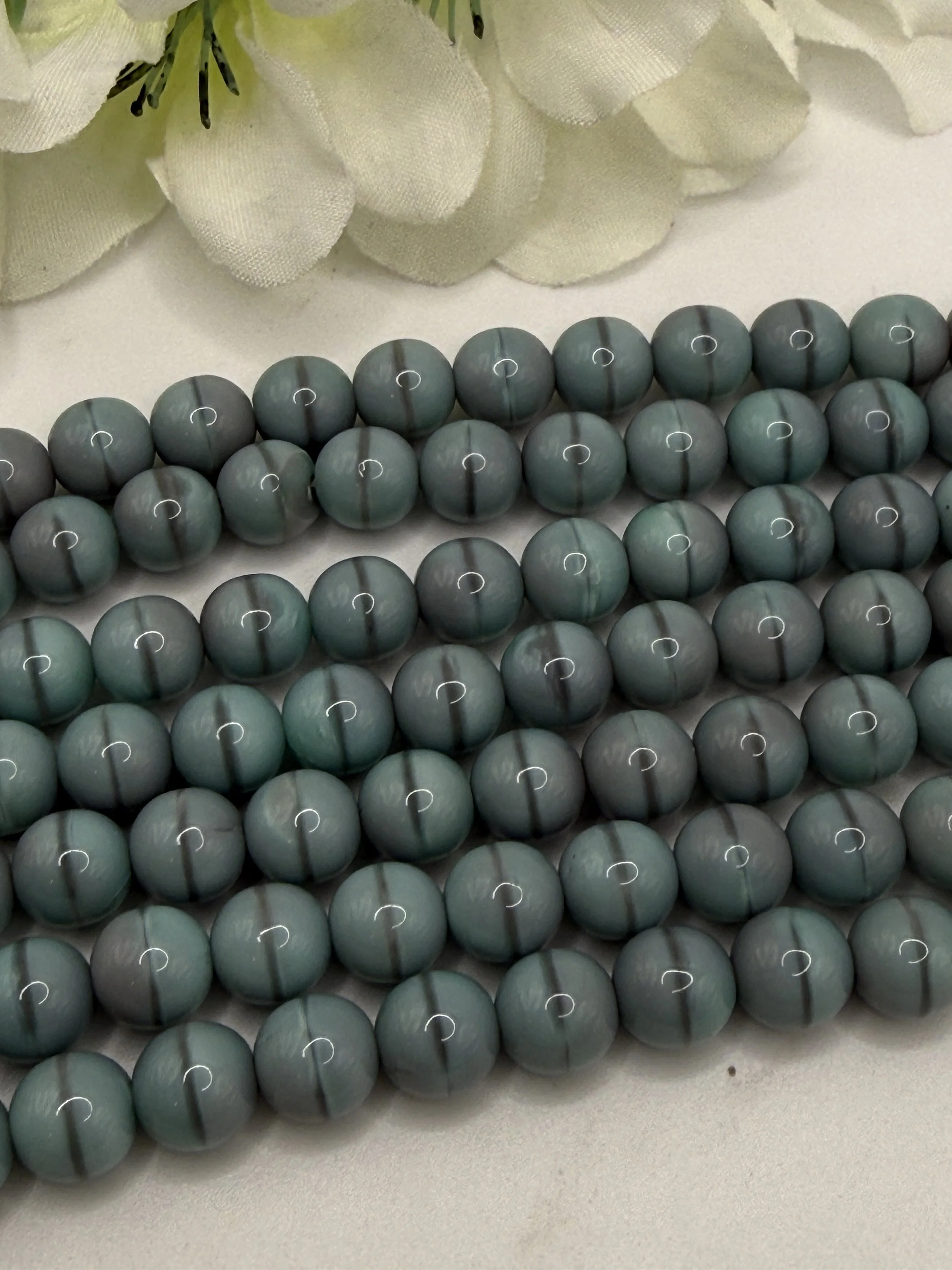 Czech Glass Satin Blue Stripe Beads