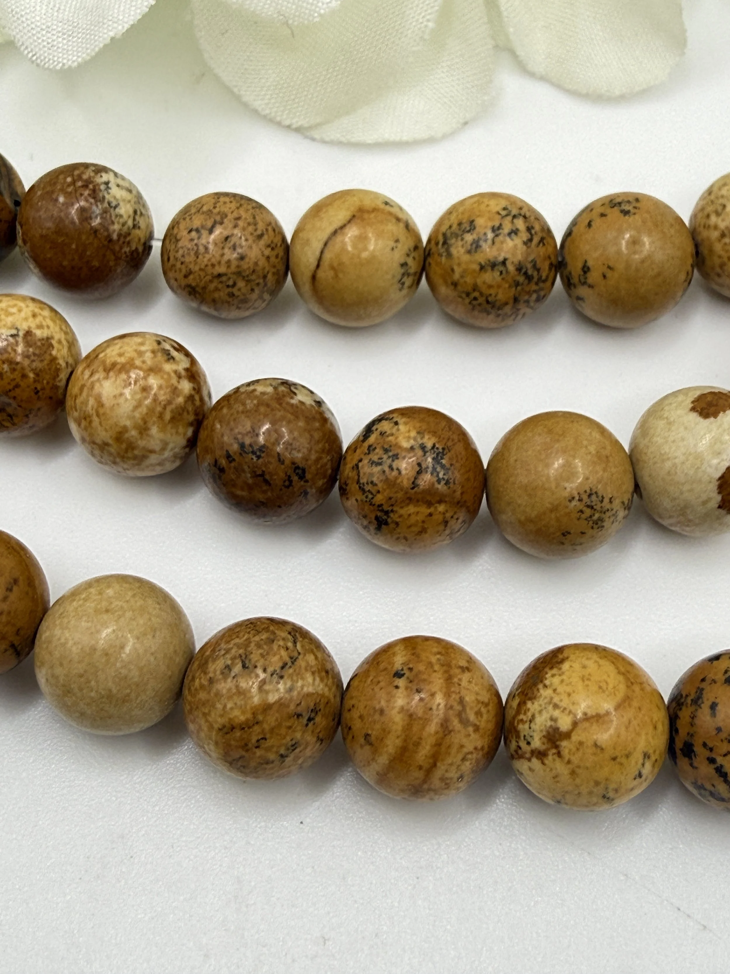 Golden Earth Picture Jasper Gemstone Beads – 8mm Smooth Rounds