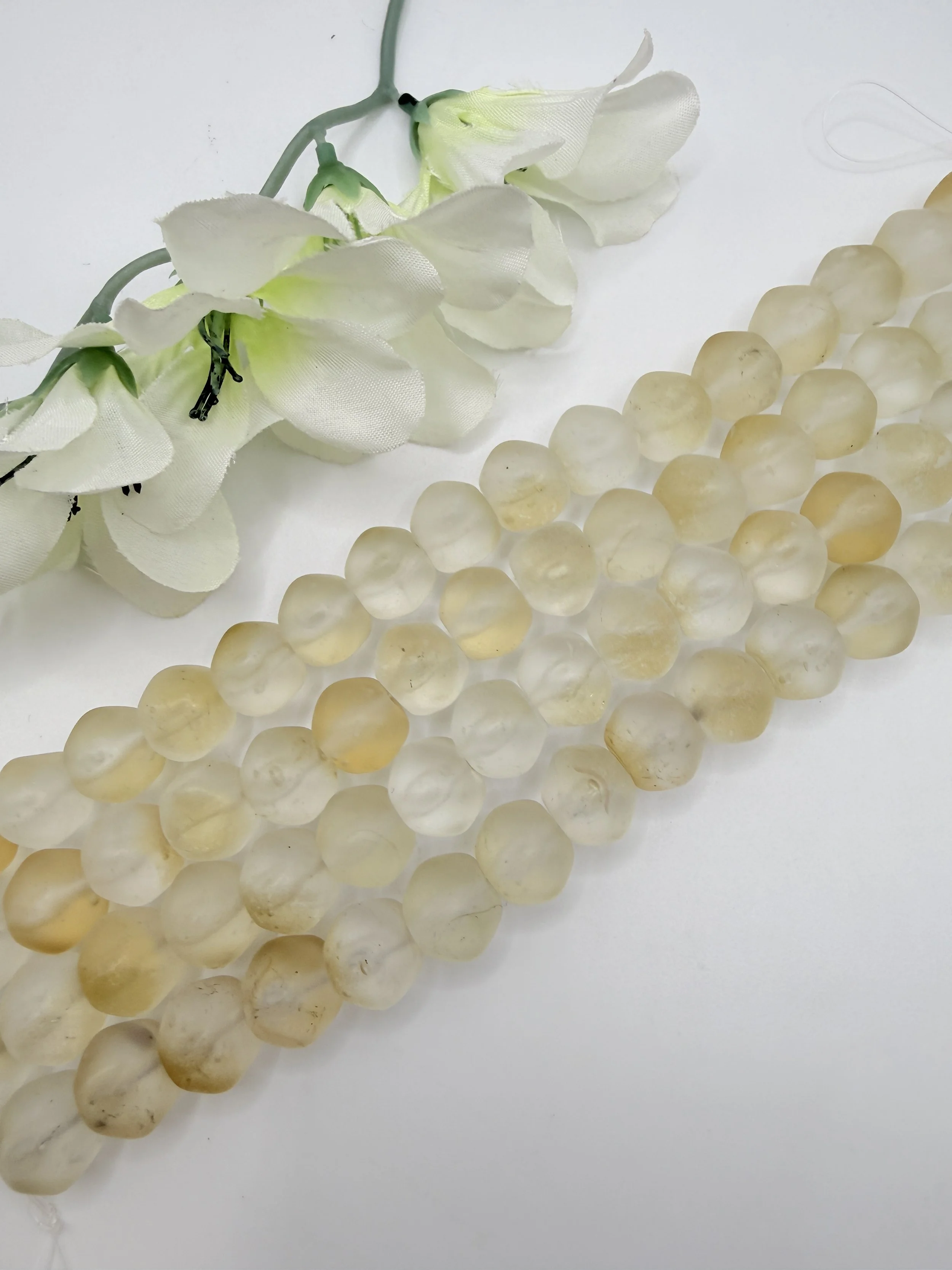 Matte Crystal Champagne Hex Round Czech Glass Beads | 12mm