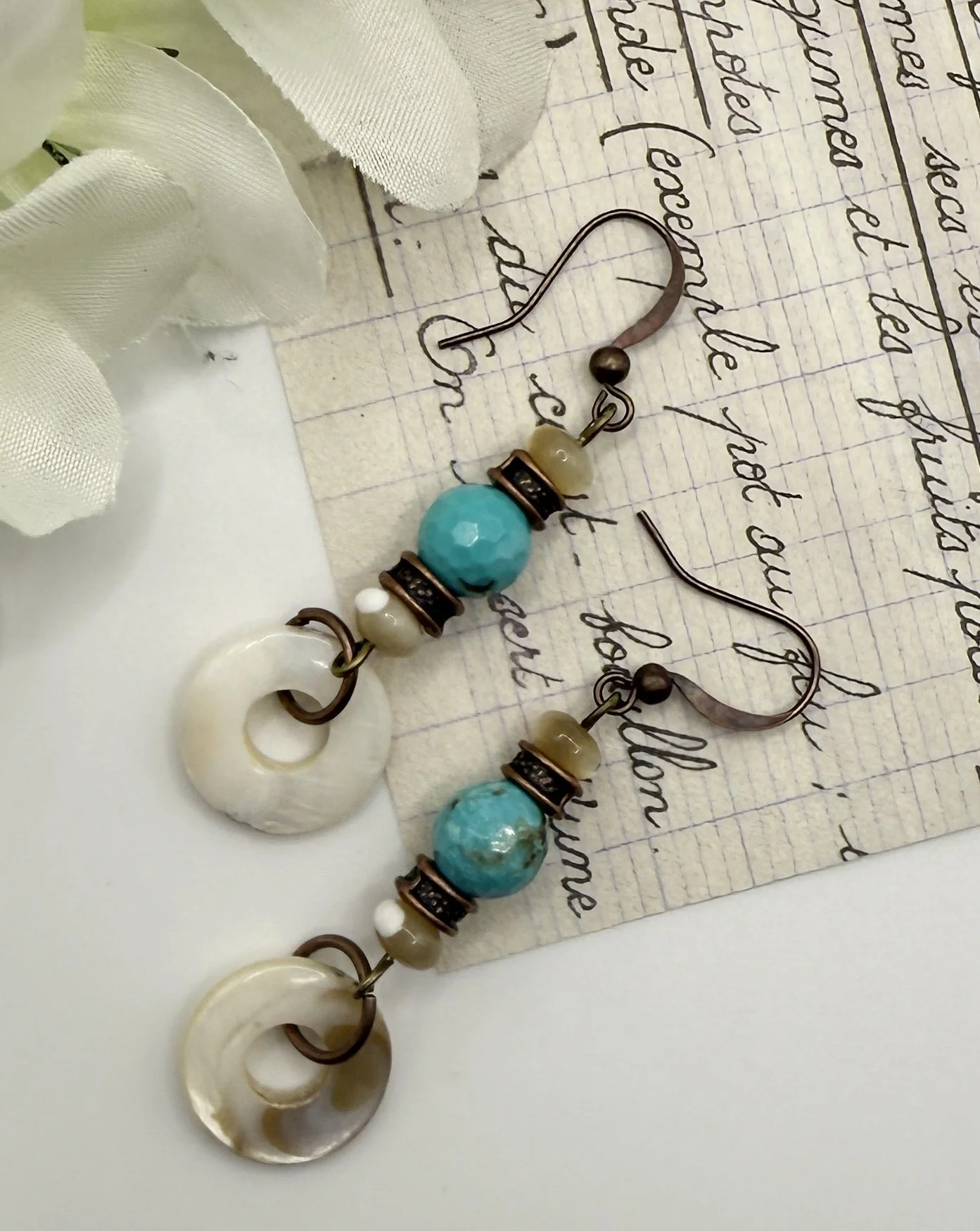 Stunning Mother of Pearl & Turquoise Earrings