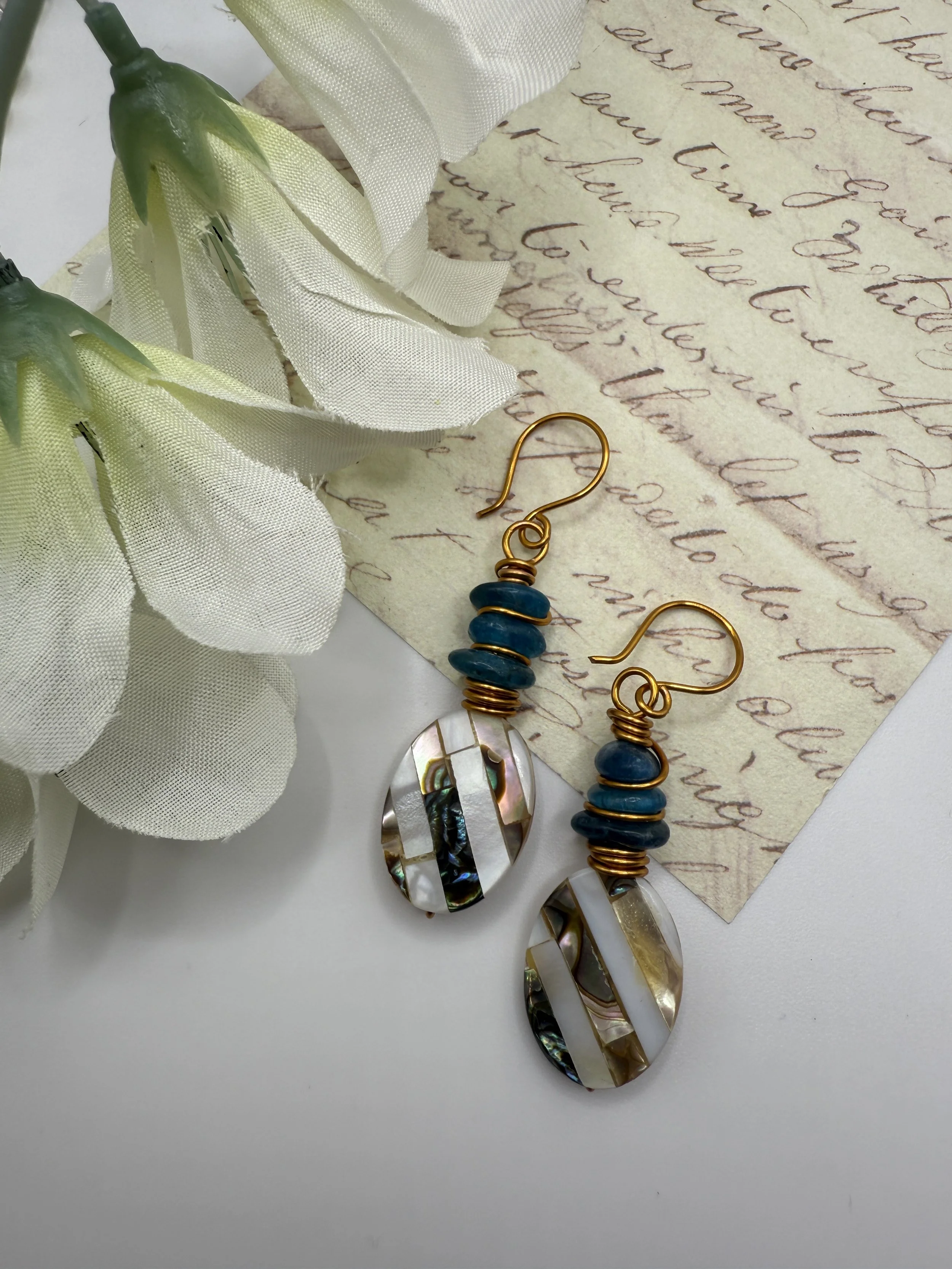 Mireya Mosaic Abalone & Aquamarine Handcrafted Earrings