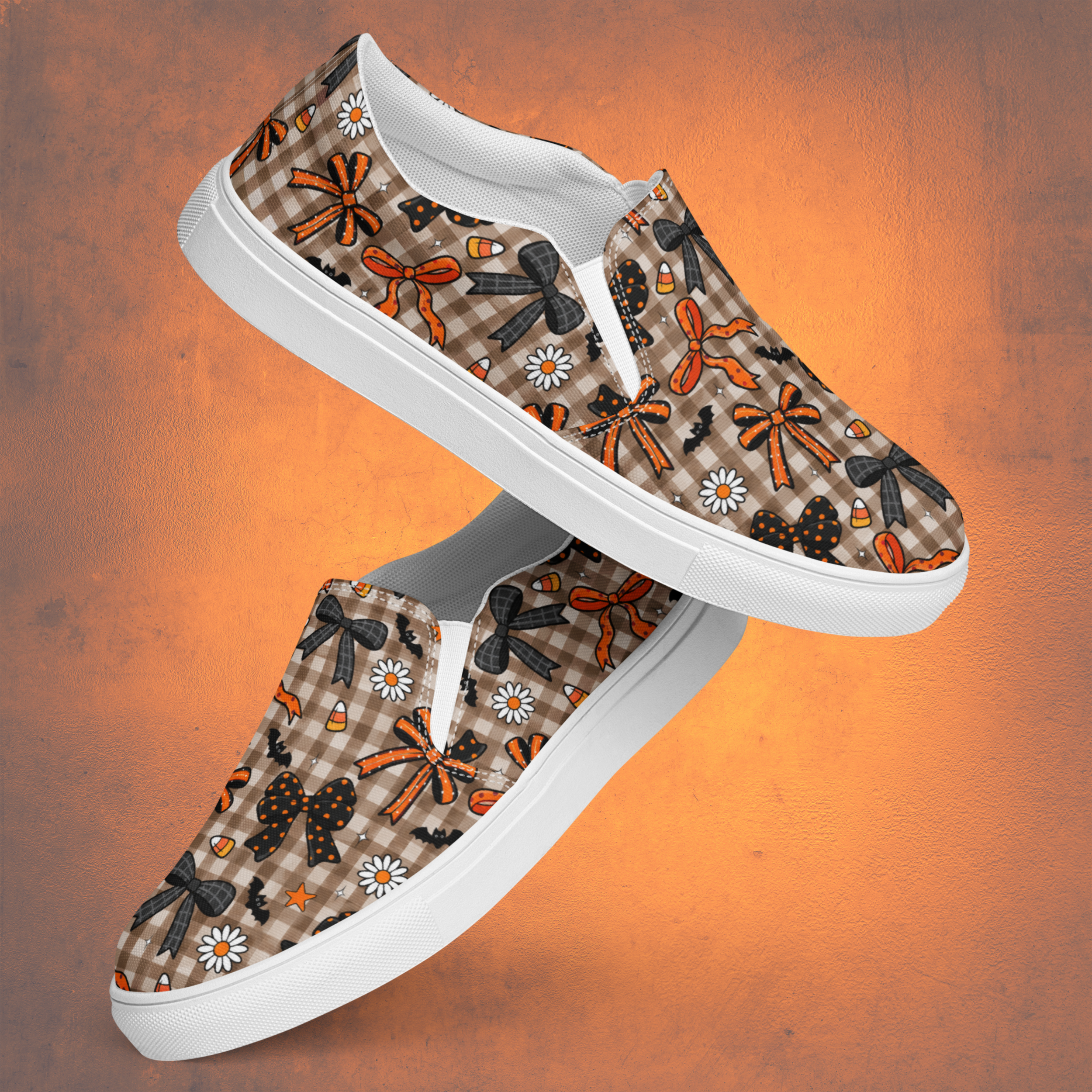 Bows Before Boos – Women’s Halloween Bow & Gingham Slip-On Shoes