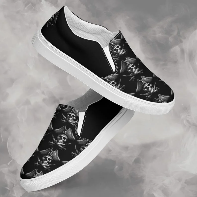 No Ship Given – Men's Pirate Skull Slip-On Canvas Shoes