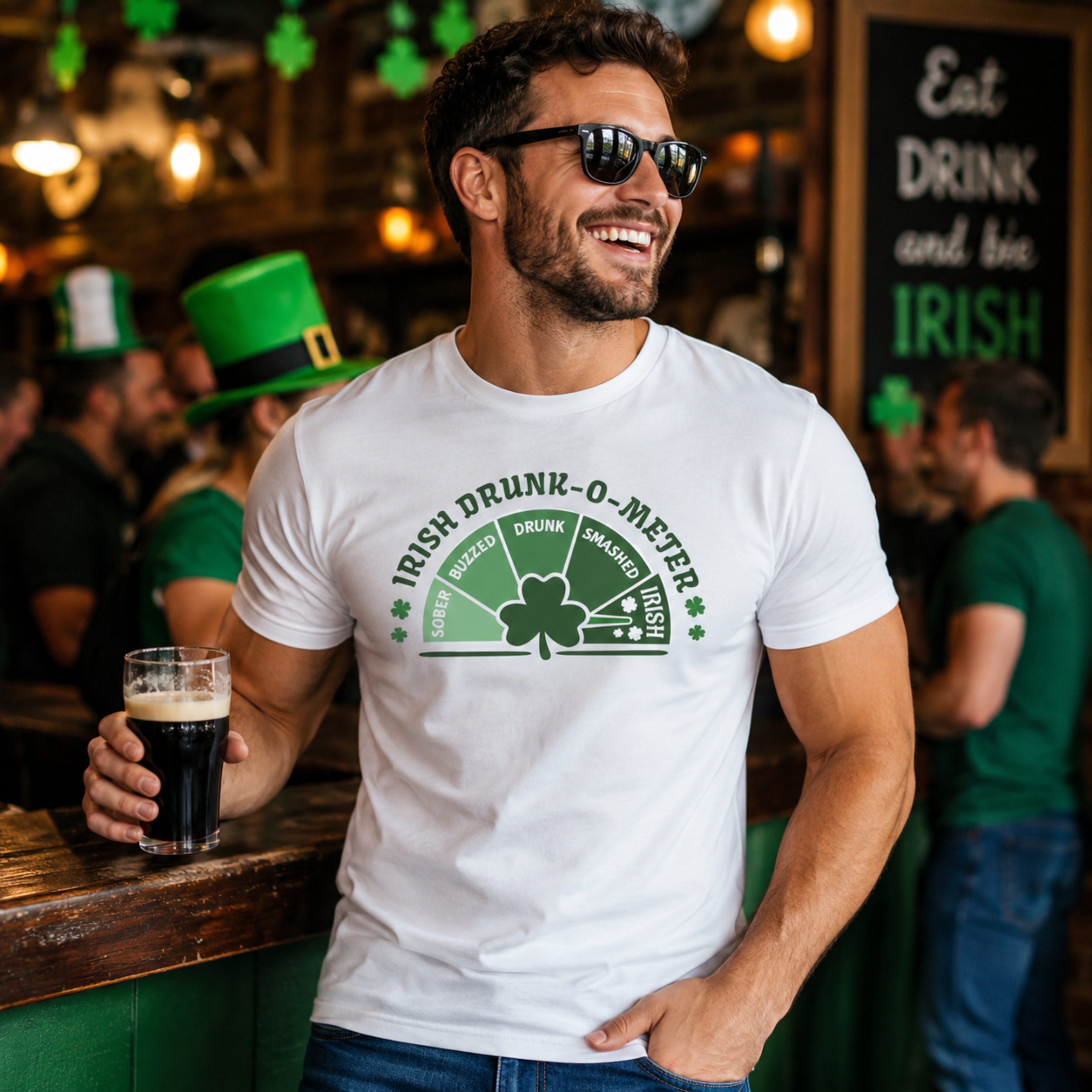 Irish Drunk-O-Meter Funny St. Patrick's Day Shirt | Shamrock Irish Humor Tee | Lucky Pub Crawl Graphic T-Shirt