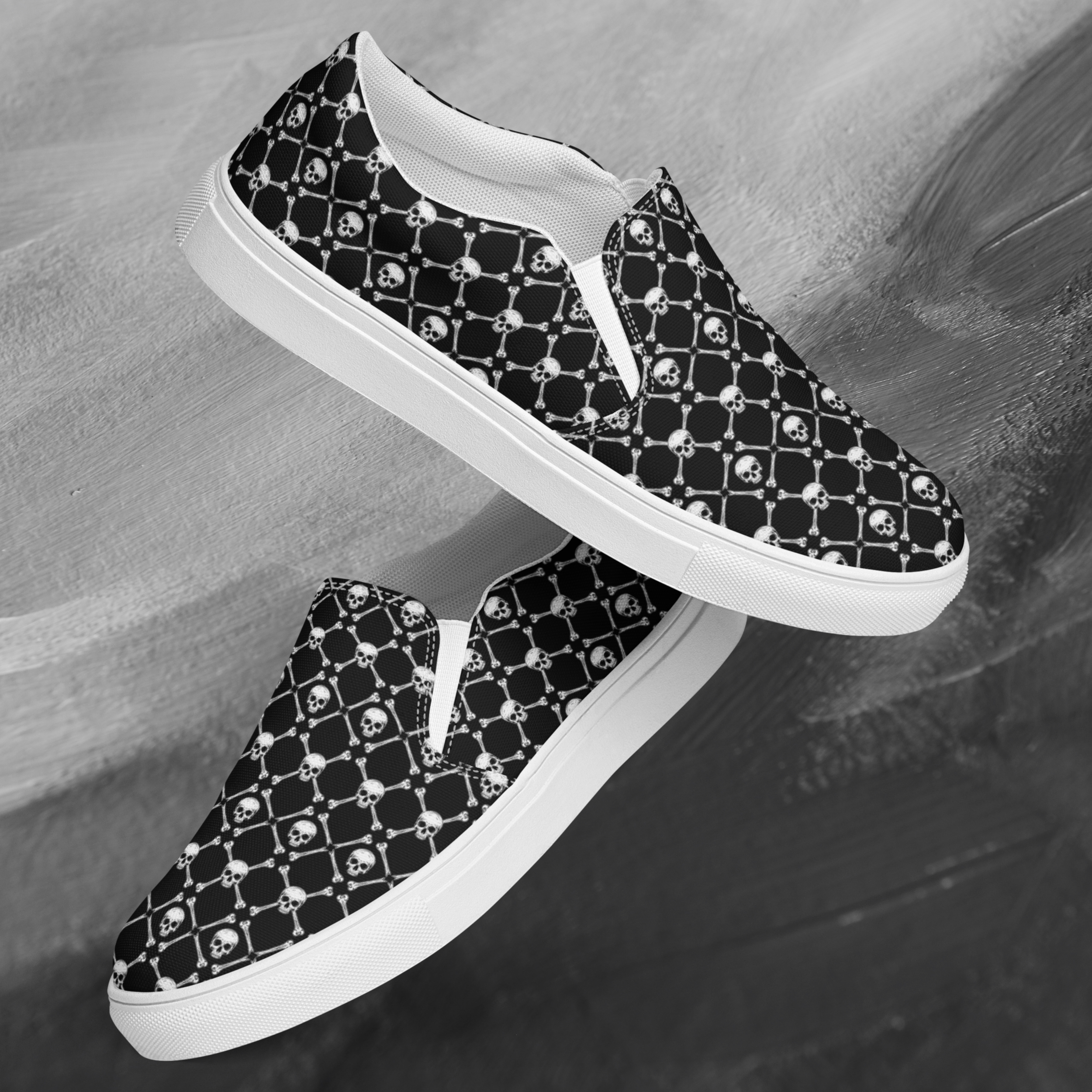 Skull & Order – Women’s Black & White Skull Slip-On Shoes
